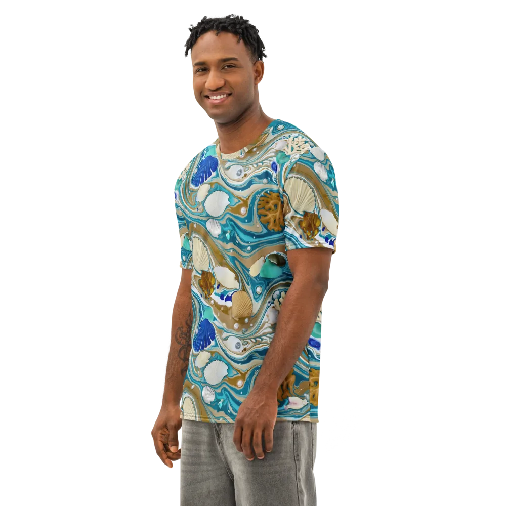 Aegean Marbling on Men's Cotton Crew Neck T-Shirt — Left Front