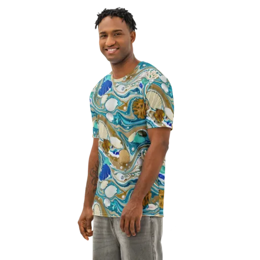Aegean Marbling on a Men's Cotton Crew Neck T-Shirt
