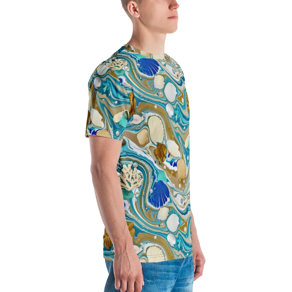 Aegean Marbling on Men's Crew Neck T-Shirt — Right