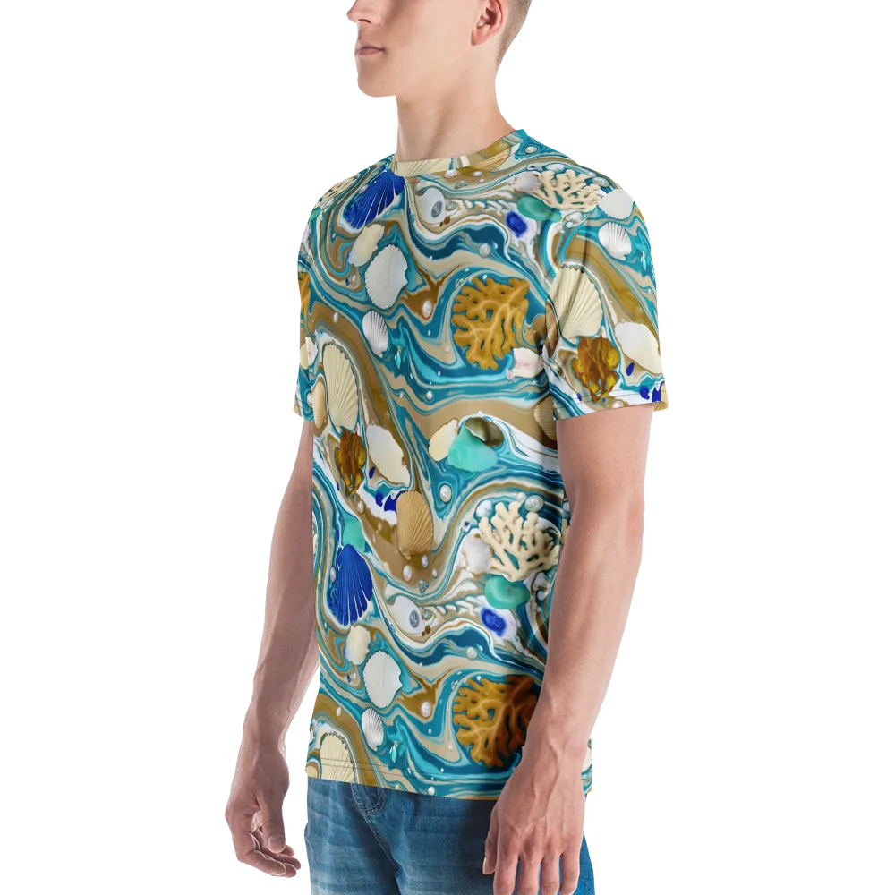 Aegean Marbling on Men's Crew Neck T-Shirt — Left