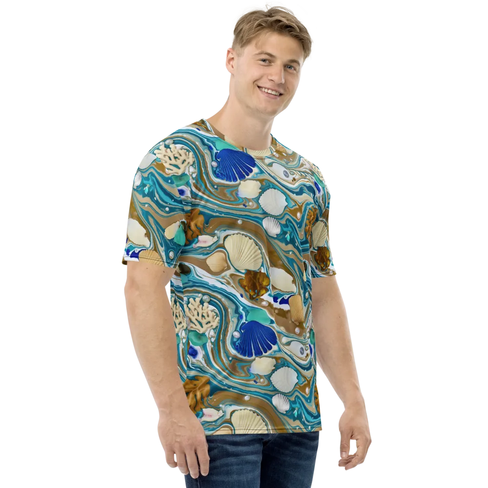 Aegean Marbling on Men's Crew Neck T-Shirt — Right