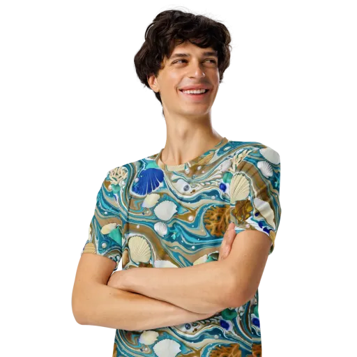 Aegean Marbling on a Men's Crew Neck T-Shirt