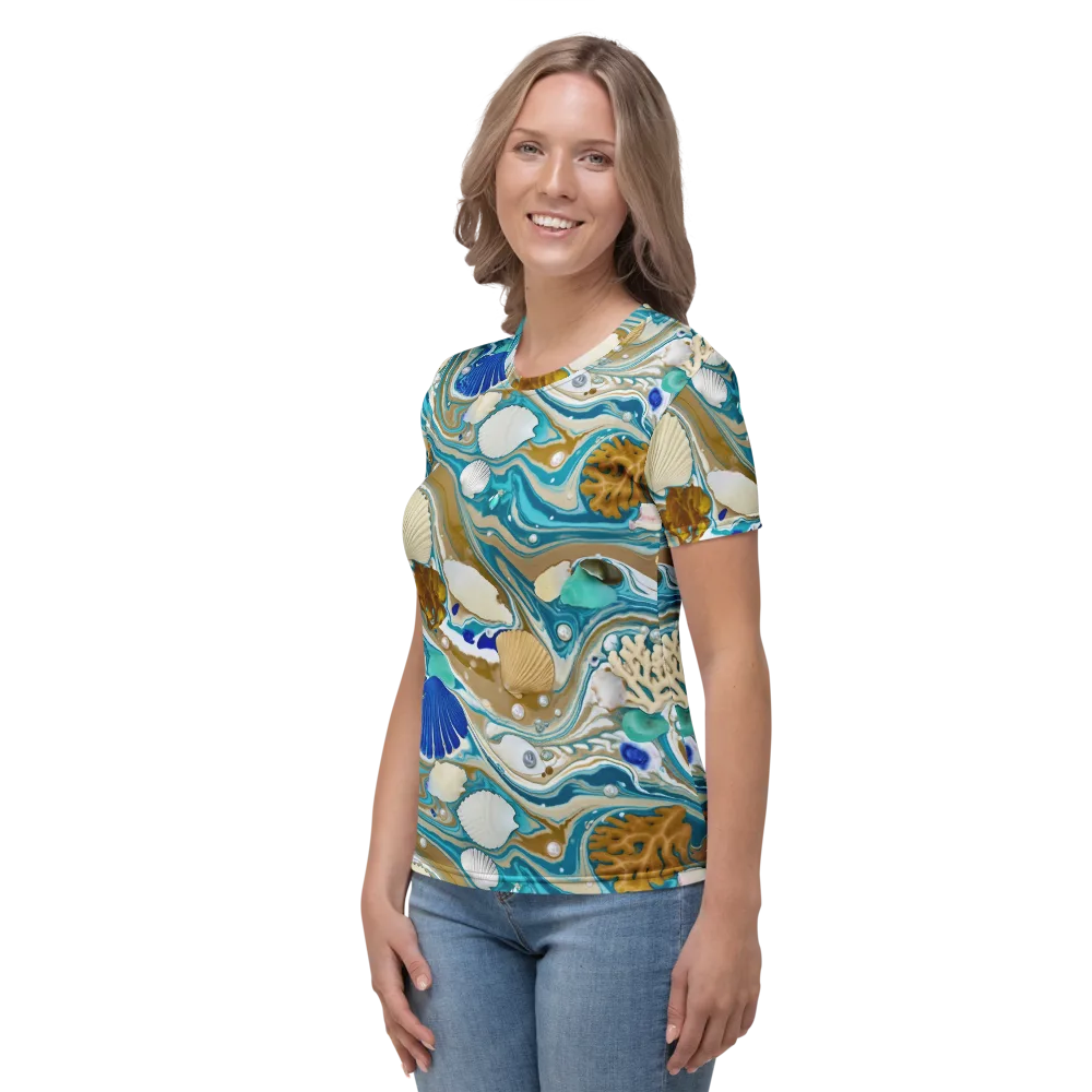 Aegean Marbling on Women's Crew Neck T-Shirt — Left