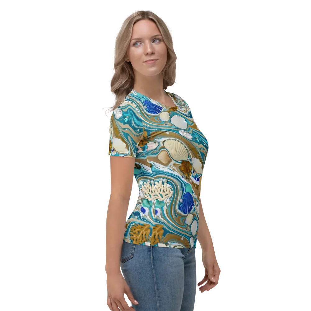 Aegean Marbling on Women's Crew Neck T-Shirt — Right