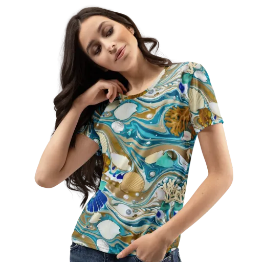 Aegean Marbling on a Women's Crew Neck T-Shirt