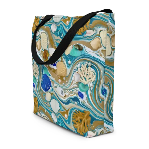 Aegean Marbling on a Large Tote Bag W/ Pocket