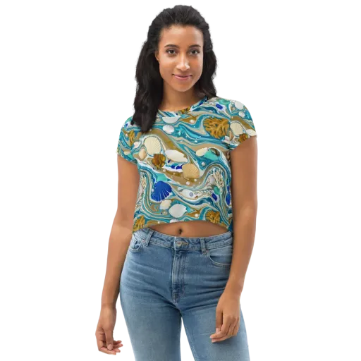 Aegean Marbling on a Crop Tee