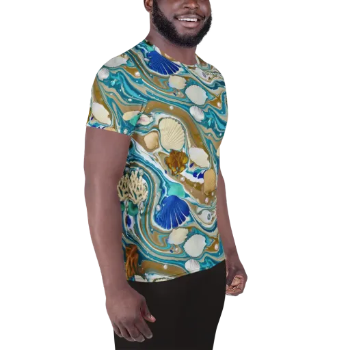 Aegean Marbling on a Men's Athletic T-Shirt
