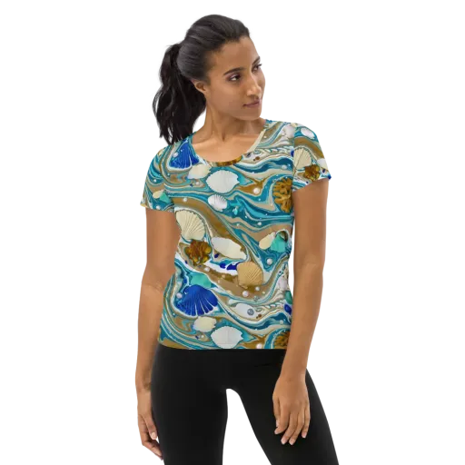 Aegean Marbling on a Women's Athletic T-Shirt