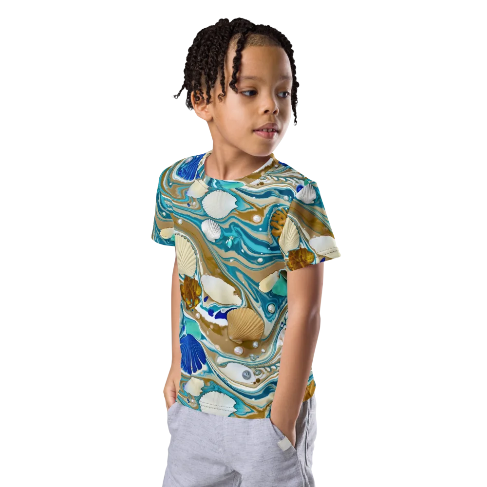 Aegean Marbling on Kids Crew Neck T-Shirt — Left Front