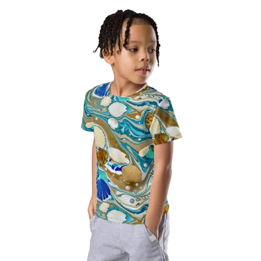 Aegean Marbling on a Kids Crew Neck T-Shirt