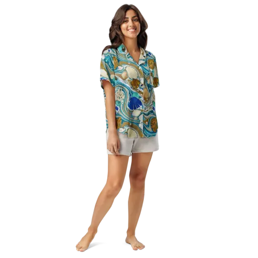 Aegean Marbling on a Women's Short Sleeve Pajama Top