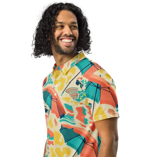 Sunset Shoreline on a Men's Slim Fit Polo Shirt