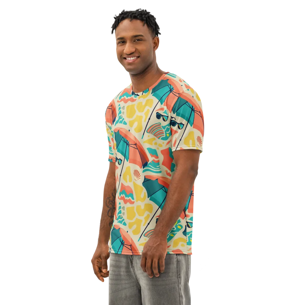 Sunset Shoreline on Men's Cotton Crew Neck T-Shirt — Left Front