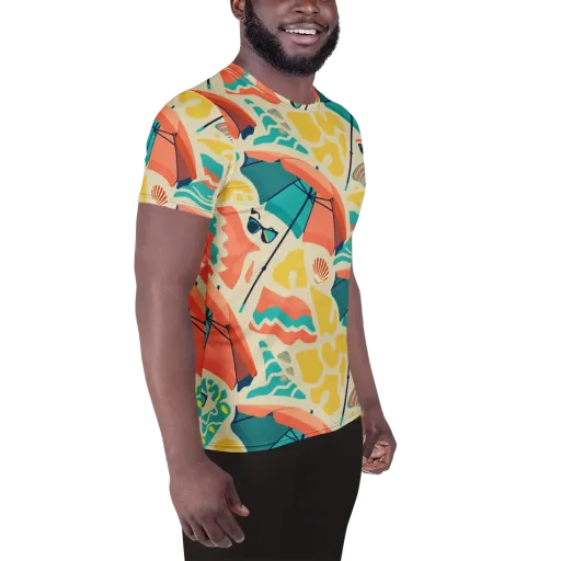 Sunset Shoreline on a Men's Athletic T-Shirt