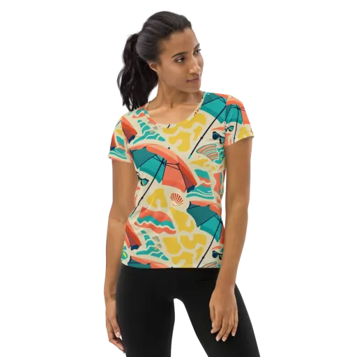 Sunset Shoreline on a Women's Athletic T-Shirt