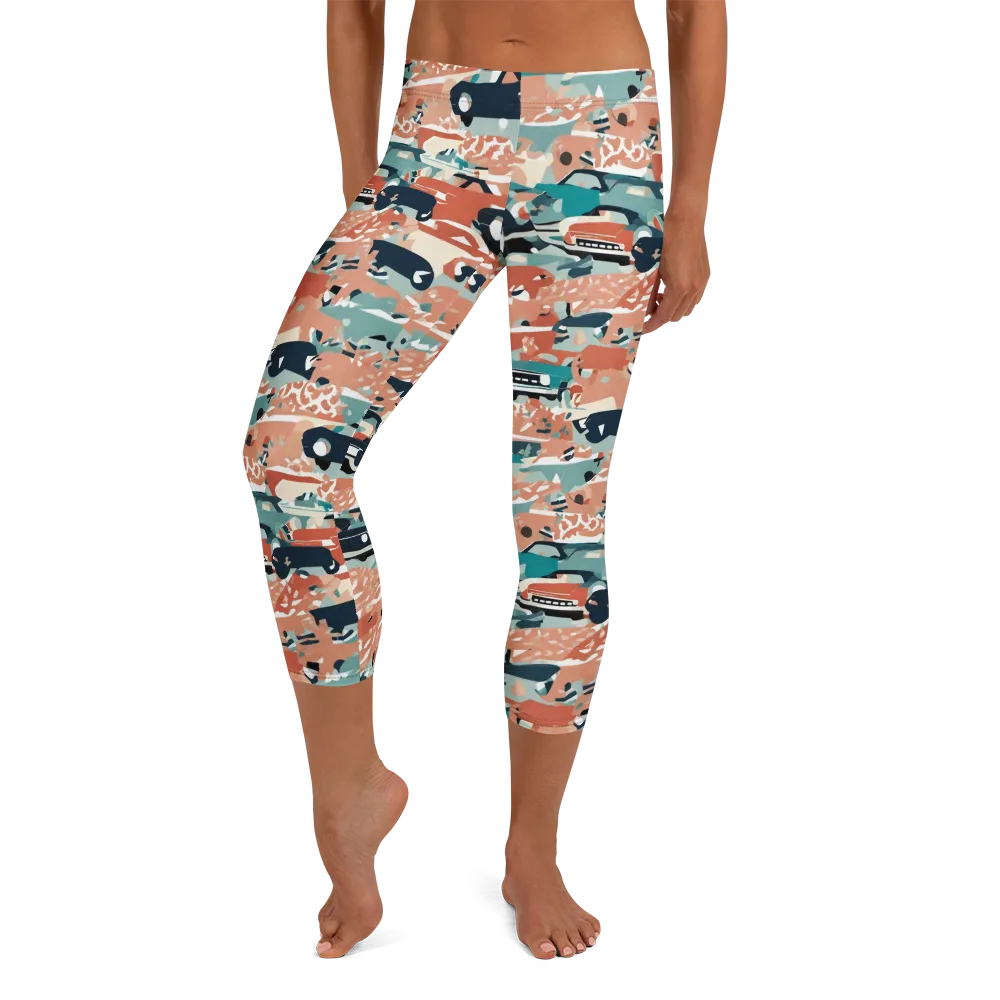 Coral Motorcade on Capri Leggings — Front