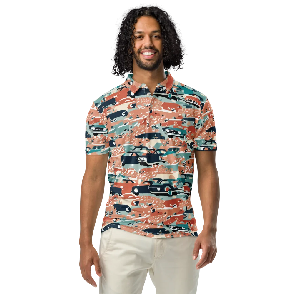 Coral Motorcade on Men's Slim Fit Polo Shirt — Front