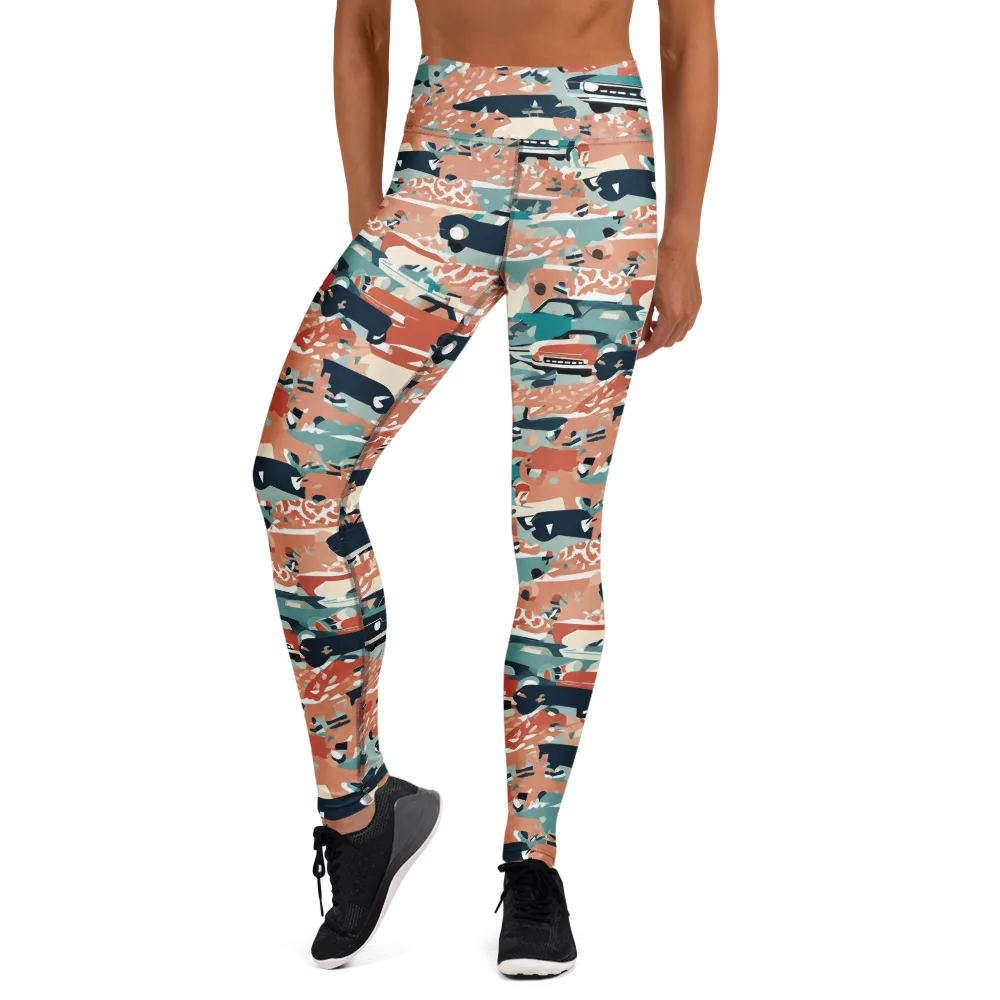 Coral Motorcade on Yoga Leggings — Front