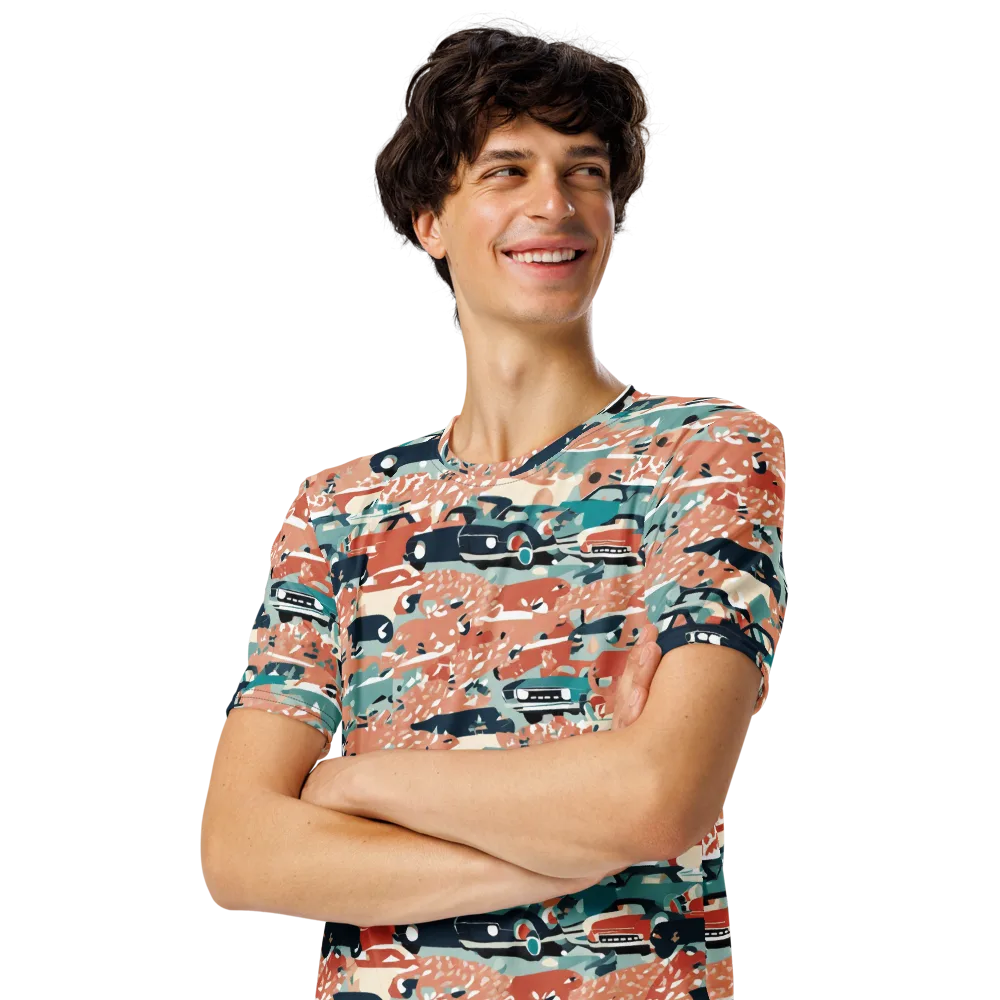 Coral Motorcade on Men's Crew Neck T-Shirt — Left Front