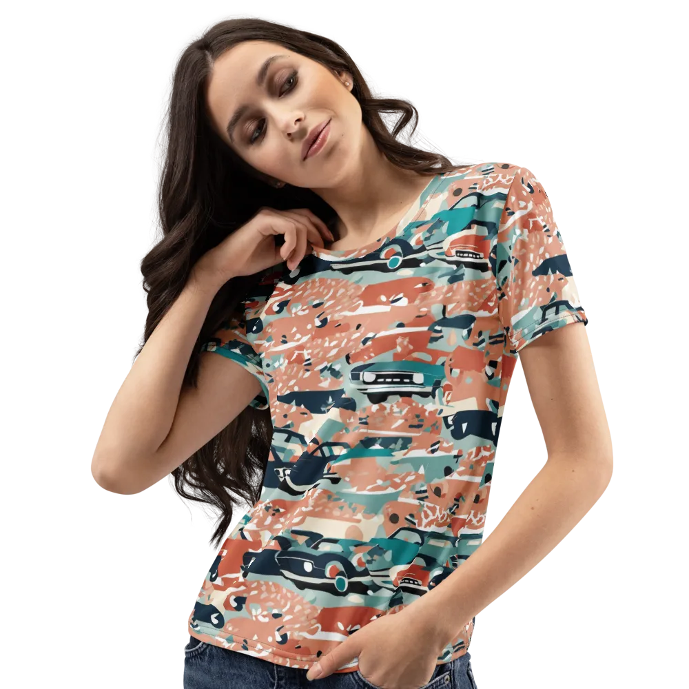 Coral Motorcade on Women's Crew Neck T-Shirt — Left Front