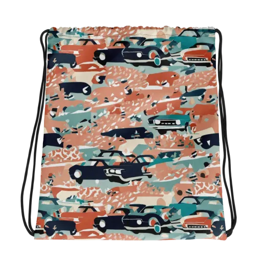 Coral Motorcade on a Drawstring Bag