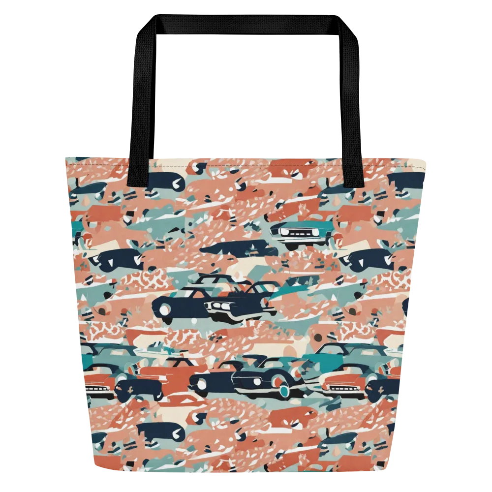 Coral Motorcade on Large Tote Bag W/ Pocket — Front