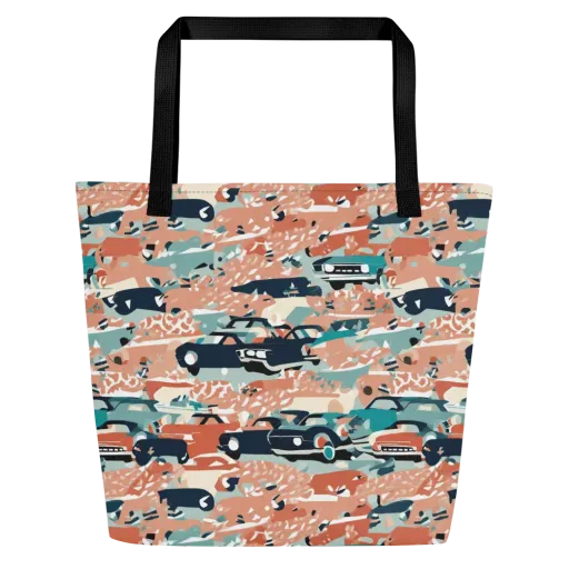 Coral Motorcade on a Large Tote Bag W/ Pocket
