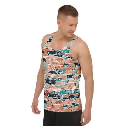 Coral Motorcade on a Men's Tank Top