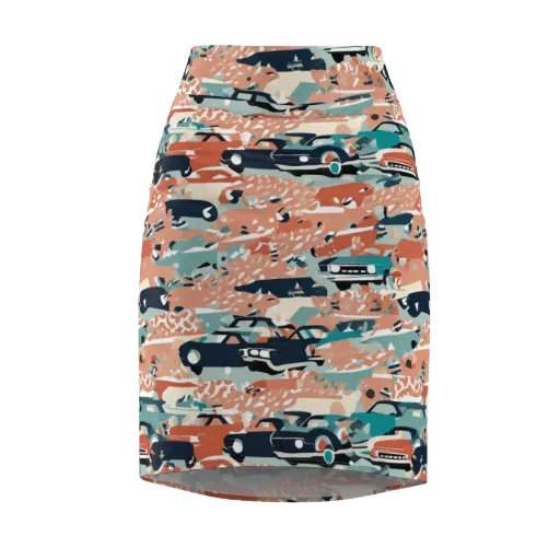 Coral Motorcade on a Pencil Skirt