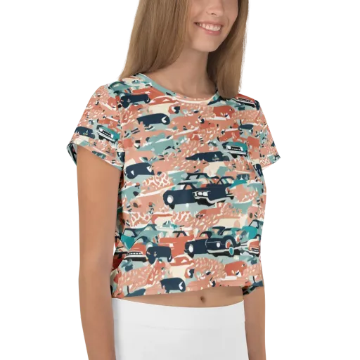 Coral Motorcade on a Crop Tee