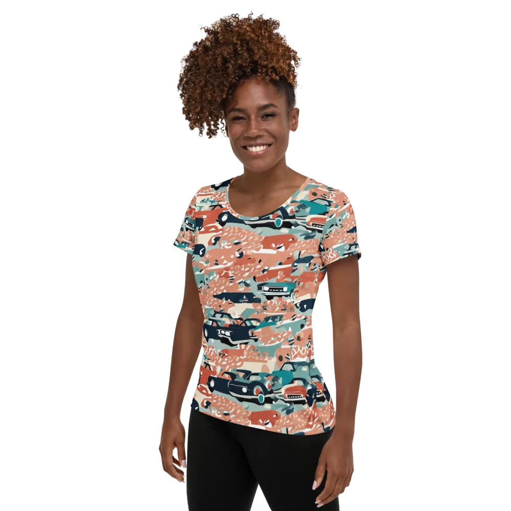 Coral Motorcade on Women's Athletic T-Shirt — Left