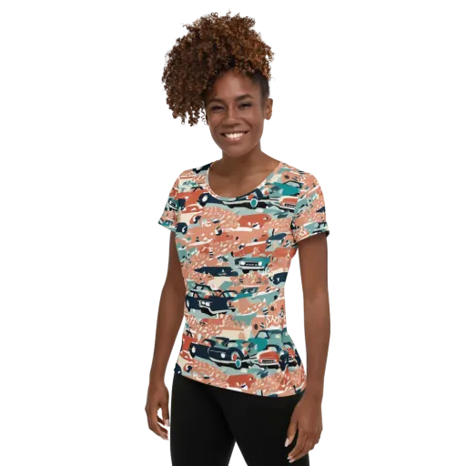 Coral Motorcade on a Women's Athletic T-Shirt