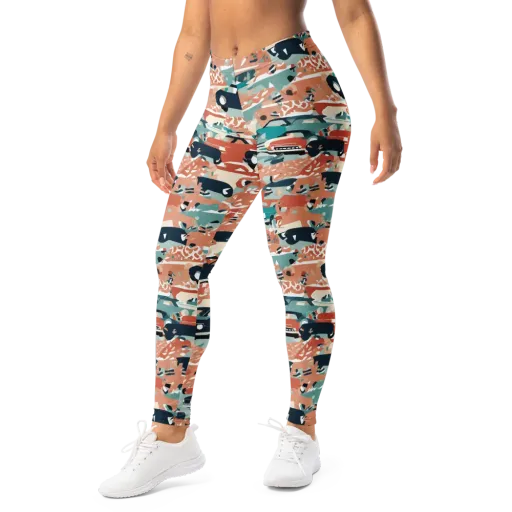 Coral Motorcade on a Leggings