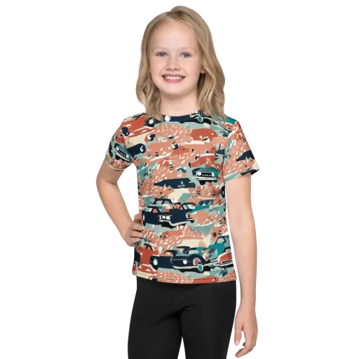 Coral Motorcade on a Kids Crew Neck T-Shirt