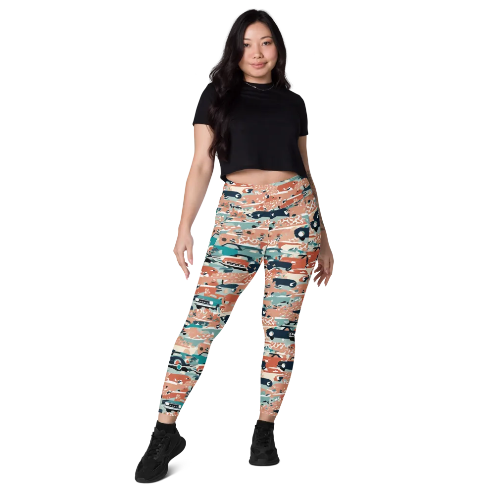 Coral Motorcade on Leggings with Pockets — Front