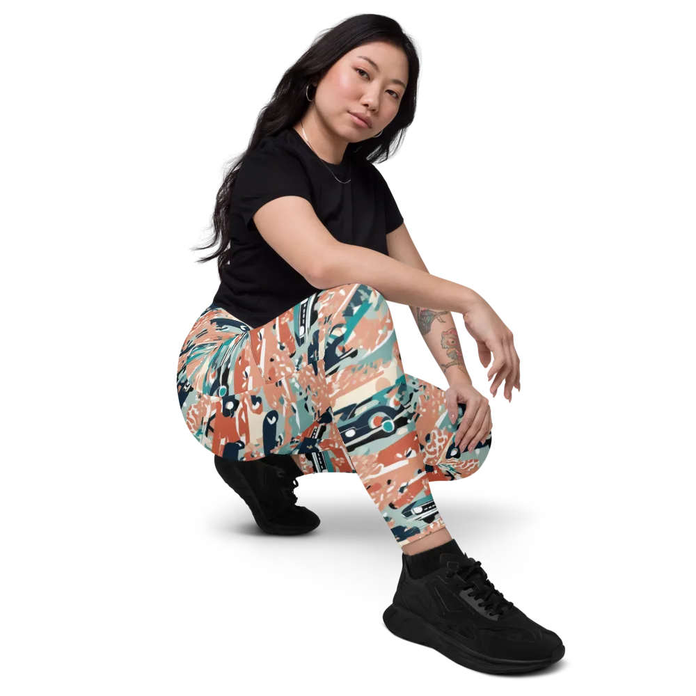 Coral Motorcade on Leggings with Pockets — Right Front