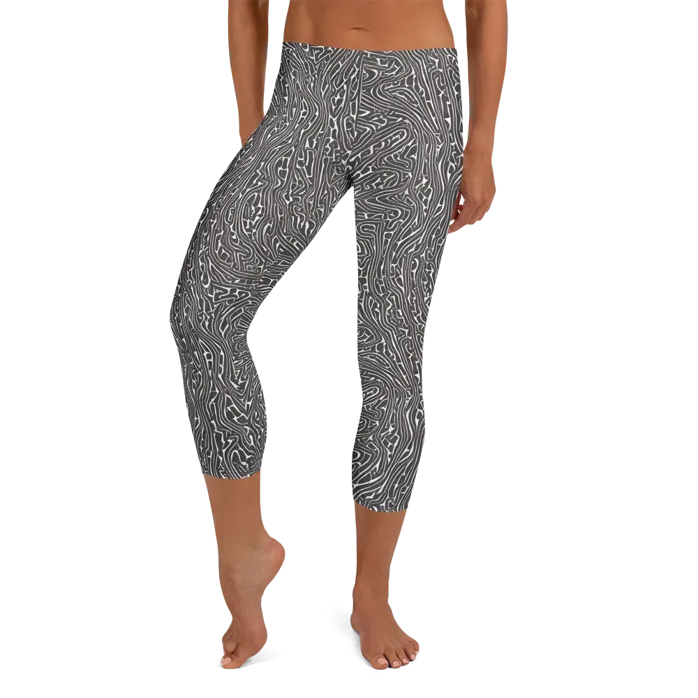 Monochrome Labyrinth on Capri Leggings — Front