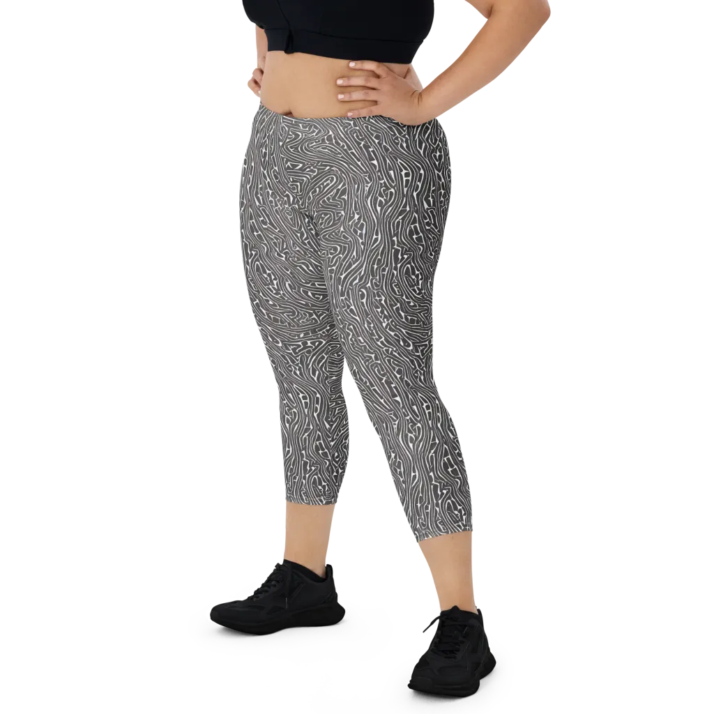 Monochrome Labyrinth on Capri Leggings — Front