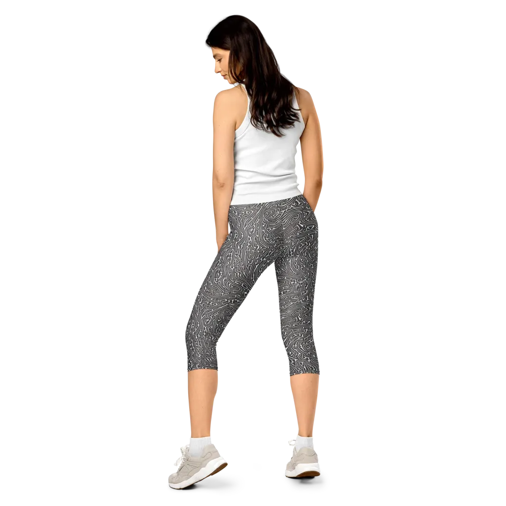 Monochrome Labyrinth on Capri Leggings — Back