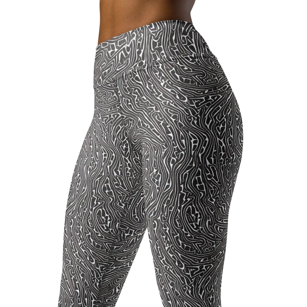Monochrome Labyrinth on Yoga Leggings — Left Front