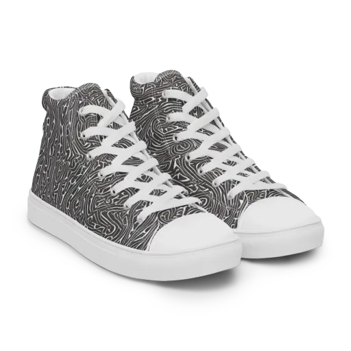 Monochrome Labyrinth on a Men's High Top Canvas Shoes