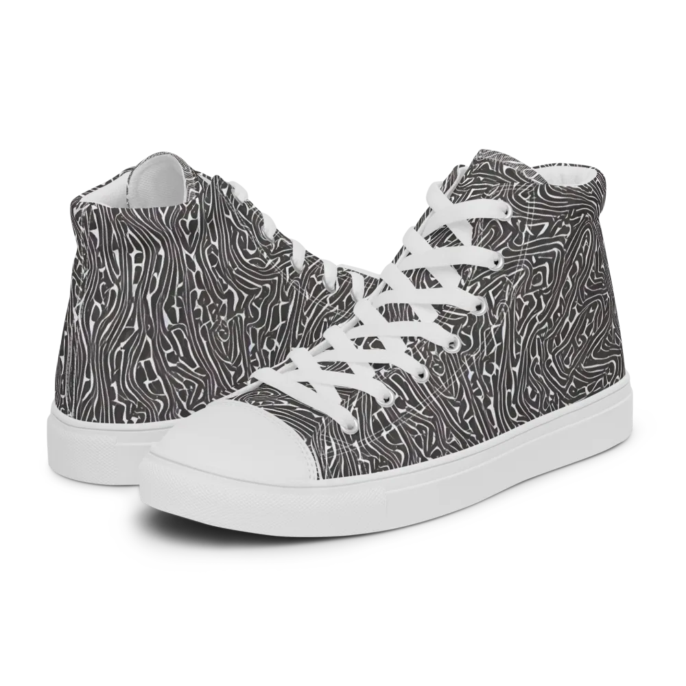 Monochrome Labyrinth on Men's High Top Canvas Shoes — Left