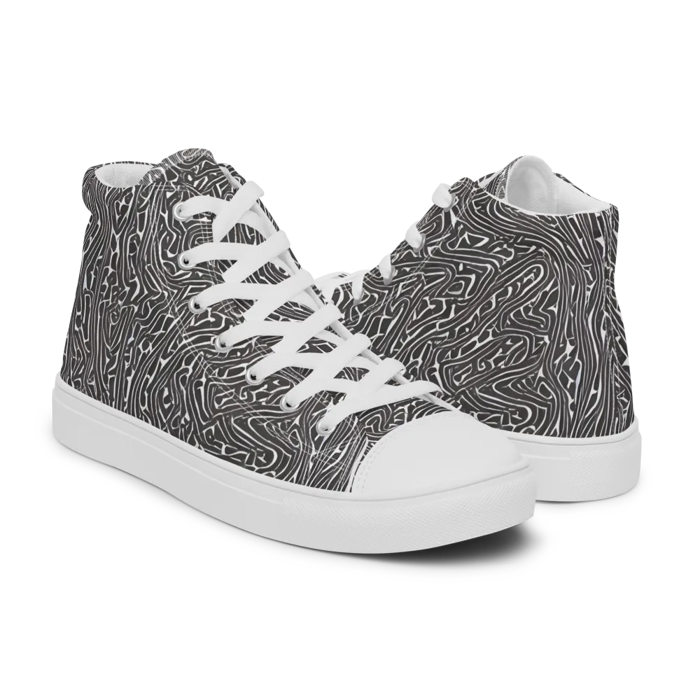 Monochrome Labyrinth on Men's High Top Canvas Shoes — Right