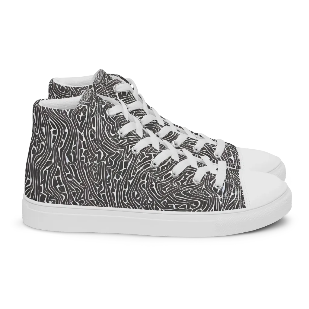 Monochrome Labyrinth on Women's High Top Canvas Shoes — Right