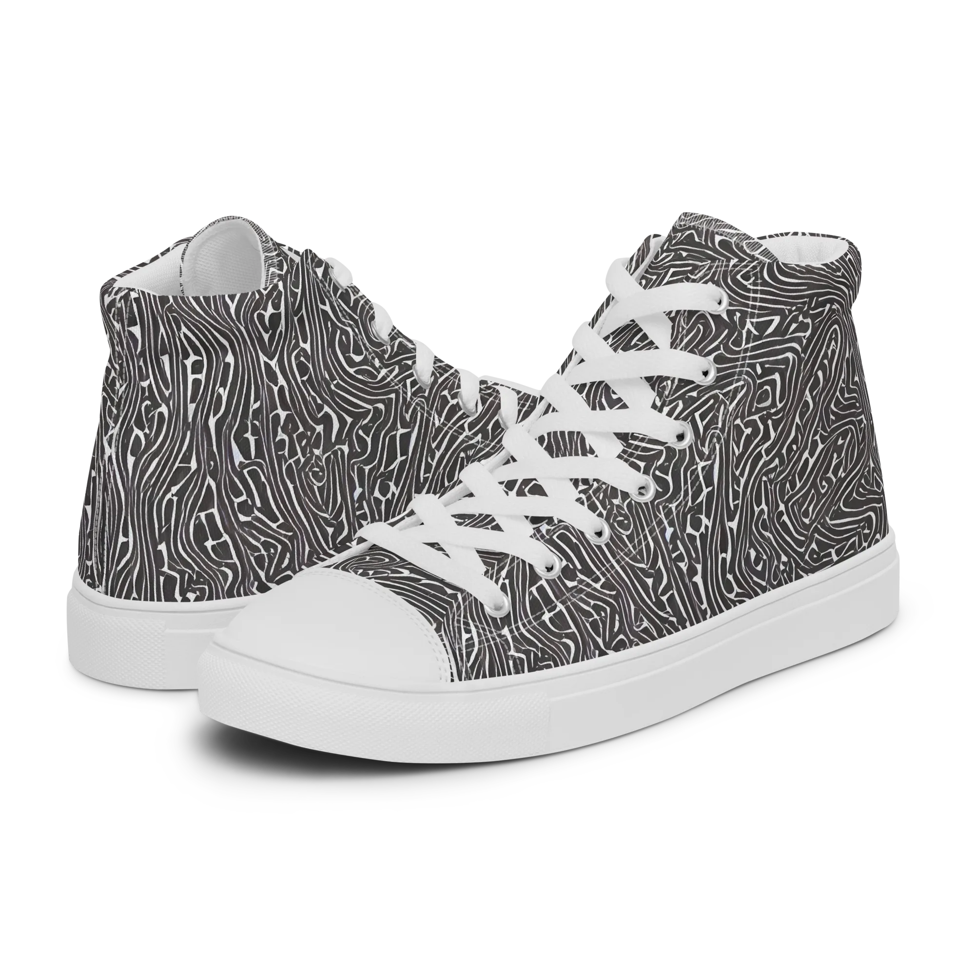 Monochrome Labyrinth on Women's High Top Canvas Shoes — Left