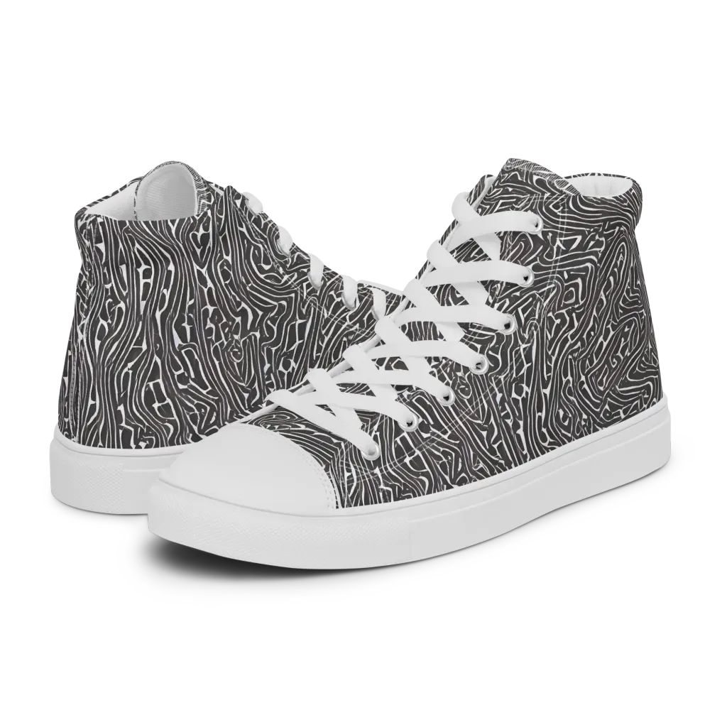 Monochrome Labyrinth on Women's High Top Canvas Shoes — Left