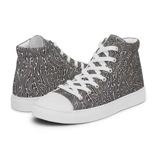 Monochrome Labyrinth on a Women's High Top Canvas Shoes