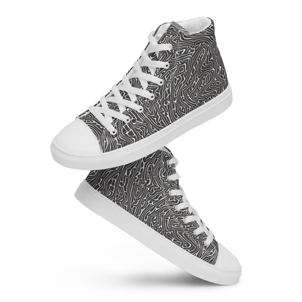 Monochrome Labyrinth on Women's High Top Canvas Shoes — Front