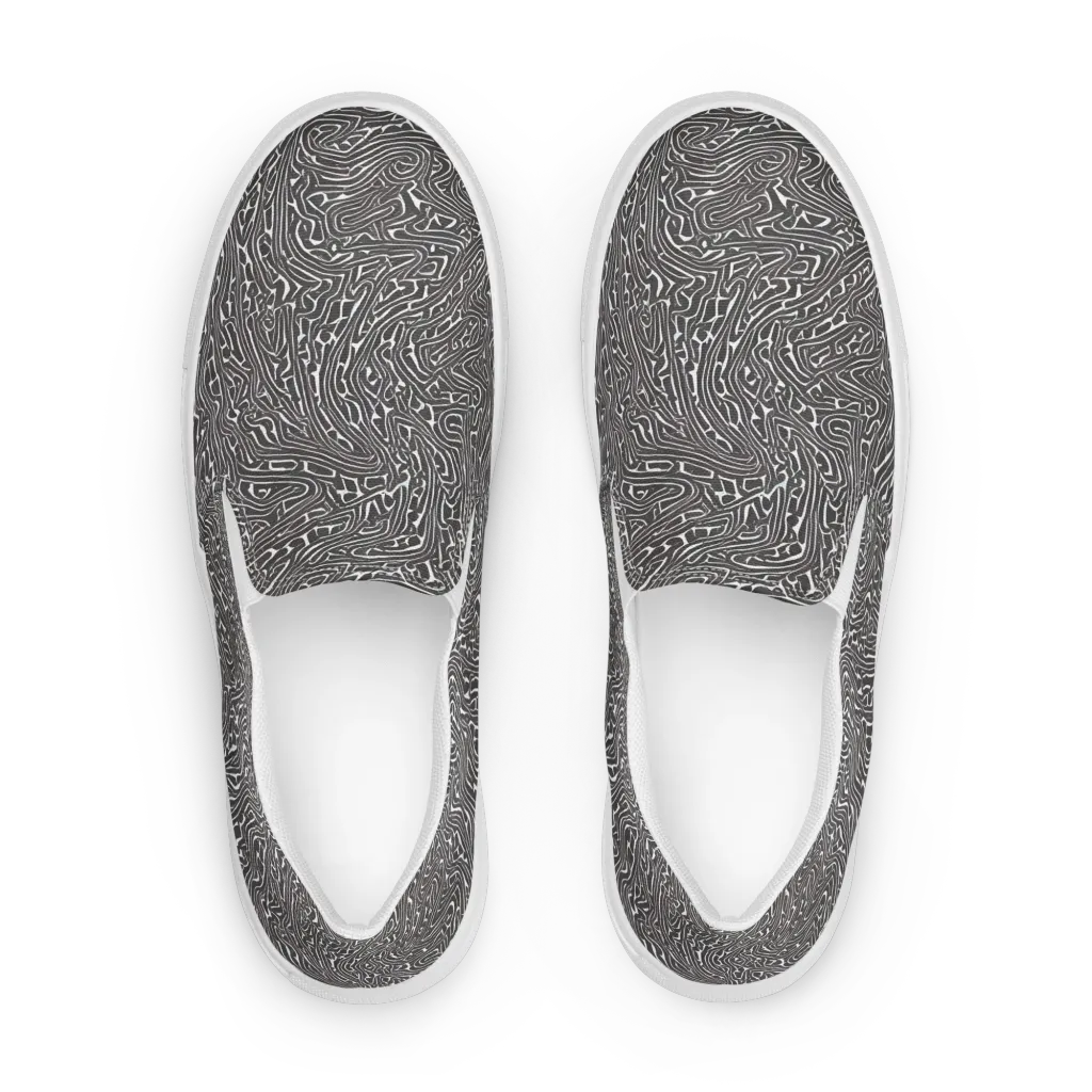 Monochrome Labyrinth on Men's Slip-On Canvas Shoes — Front